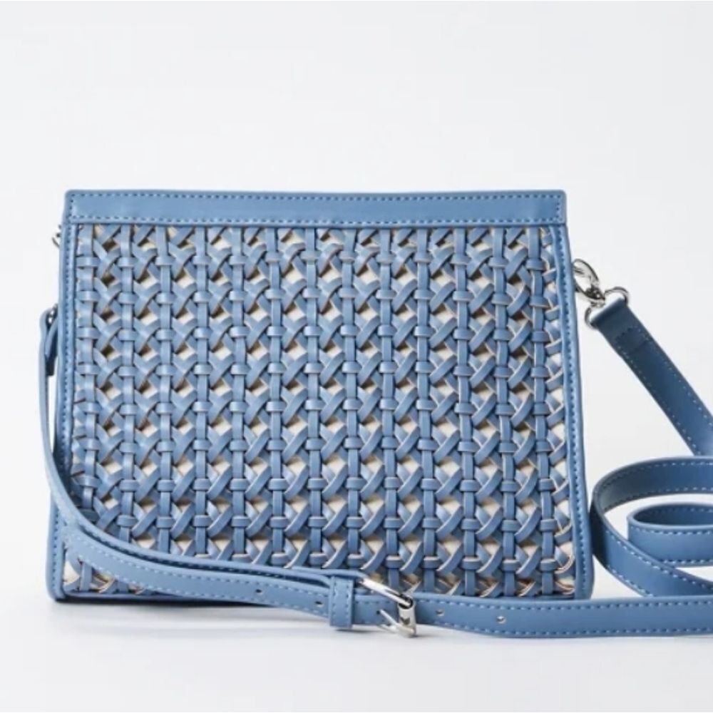 JustFab Woven Crossbody Bag in Light Blue